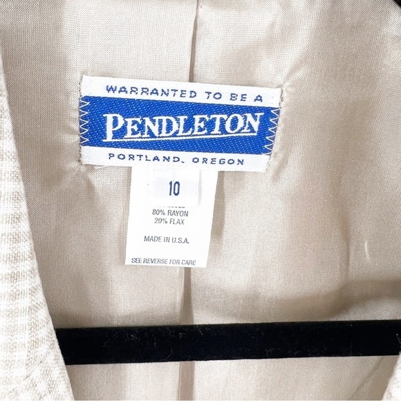 ✅ Pendleton VINTAGE FLAX Blazer Suit Jacket GINGHAM Tan White Striped SIZE 10 - Picture 4 of 6